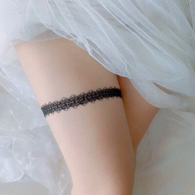 Leg Garters Lace Bride Simple Bridal Wedding Loop Thigh Harness Ring Dress Black - Image 1 of 2