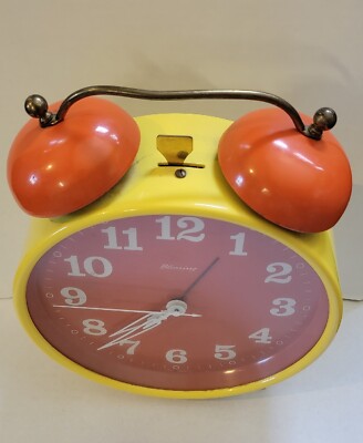 Vintage Big Face Wind Alarm Clock Orange Yellow Blessing West