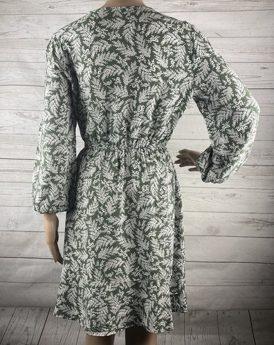 Old Navy Dress Small Green White Floral Print 100% Rayon 3/4 Sleeve Lightweight - Picture 9 of 12