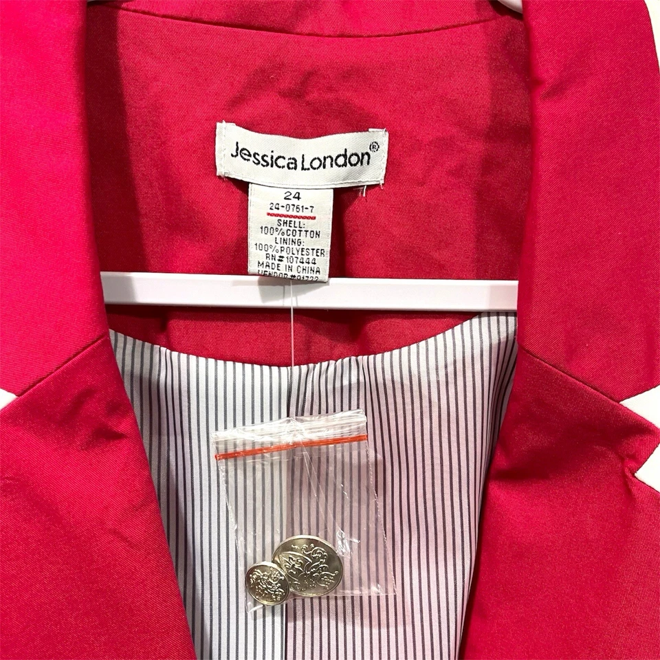 Blazer Jessica London ROSA con Borde Blanco Talla Grande 24 Barbiecore Vintage Foto 2 de 4