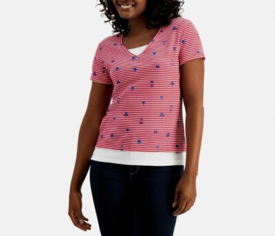 Karen Scott Womens Petite PP New Red Amore Sailor Short Sleeve Top NWT R38