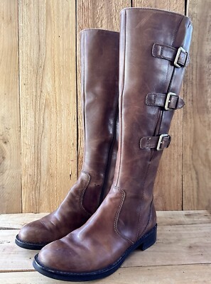ECCO Hobart Tall Buckle Boots Brown Leather Side Zip Women s Sz 6  EUR 36