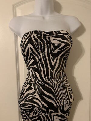 Sexy Form Fitting Ruched Black White Zebra Print Club Party Dress Size  Large | eBay
