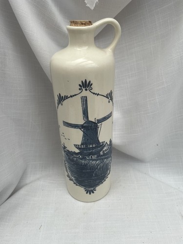 Delft Blue Bols Jonke Alcohol Gin Bottle Ceramic Windmill Flower