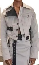 Rokh X H&m Sz Xs Uk6 8 Beige Twill Cropped Jacket Wrapover Belted Designer Rare!