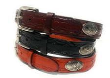 KIDS WESTERN BELT. GENUINE LEATHER RODEO BELT CONCHO DECORATED KIDS COWBOY BELT