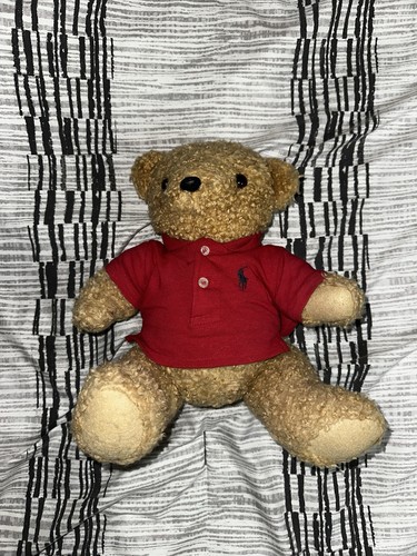 Vintage 1990s Ralph Lauren Teddy Bear Red Polo Jointed Plush 15" Stuffed Animal