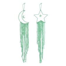 2 Pcs Star Moon Dreamcatcher Handmade, Macrame Wall Hanging Light Green 
