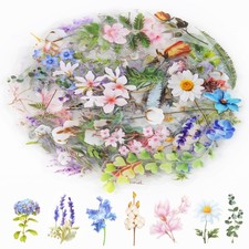 160Pcs Natural Flower Stickers for Scrapbooking,Self-Adhesive Pink Green