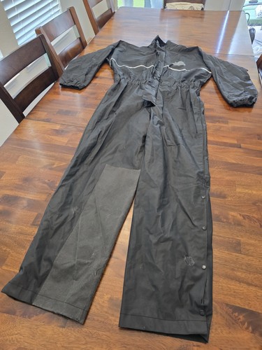 Harley Davidson Men's Size M Rain Coverall PVC Motorcycle Boiler Suit Black Zip