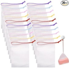 Exfoliating Mesh Soap Saver Bags 20 Pack Drawstring Foaming Bath Pouches