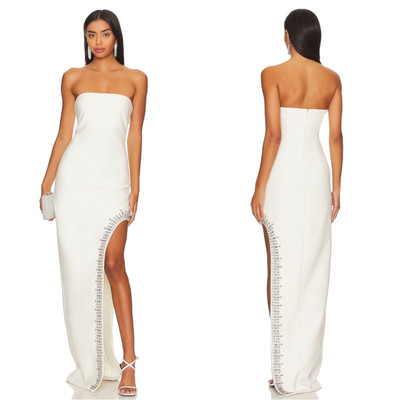Cinq a Sept Sammy Crystal Embellished Strapless High Slit White Maxi Dress Sz 2