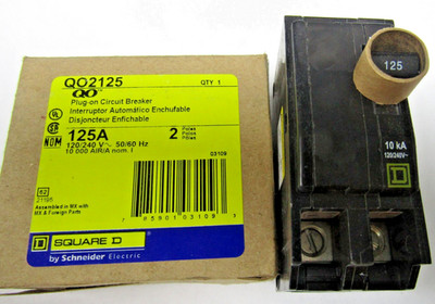  NEW SQUARE D 125 AMP CIRCUIT BREAKER 120/240V 2 POLES 10 KA QO2125