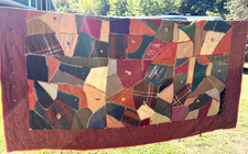 Vintage crazy quilt fall colors has flaws 76 x 78 corduroy rust orange heavy