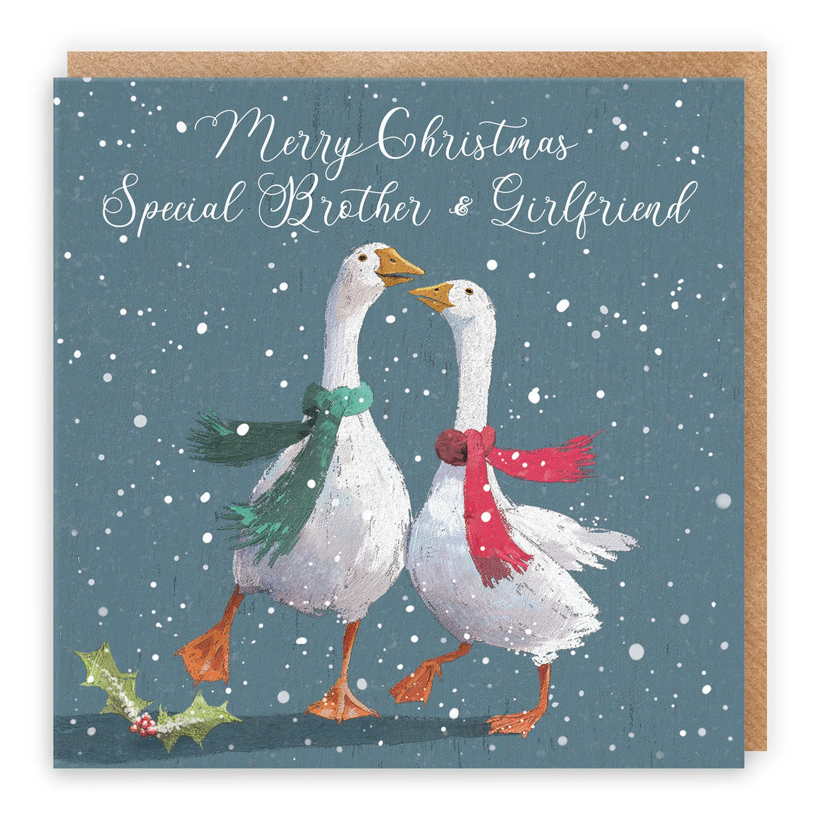Brother And Girlfriend Christmas Card Festive Geese Milo's Gallery