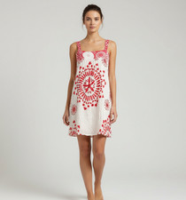 Chilli Pepper Womens Red White Cotton Summer Dress Sequin Details UK XS Lined