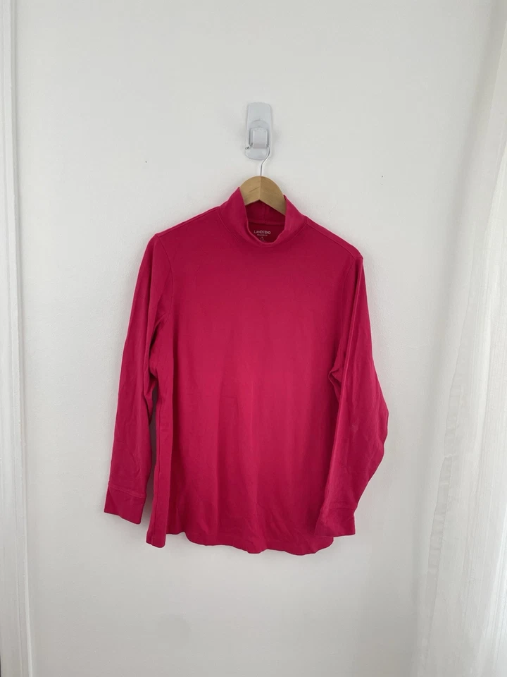 Lands End 1X Camisa de Manga Larga de Algodón Rosa Brillante Cuello Alto para Mujer Plus 1X Foto 2 de 4