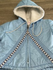 Vintage 70s Playland Toddler Blue Quilted Hooded Jacket Sherpa Coat Jacket Parka