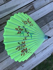 Japanese Paper Green Umbrella Parasol WAGASA Handcraft Bamboo Frame Japan