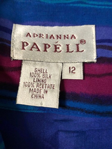 Adrianna Papell 100% Silk Blazer Sz 12 💙COLORFUL Striped❤️Button Front Jacket💙 - Picture 3 of 11