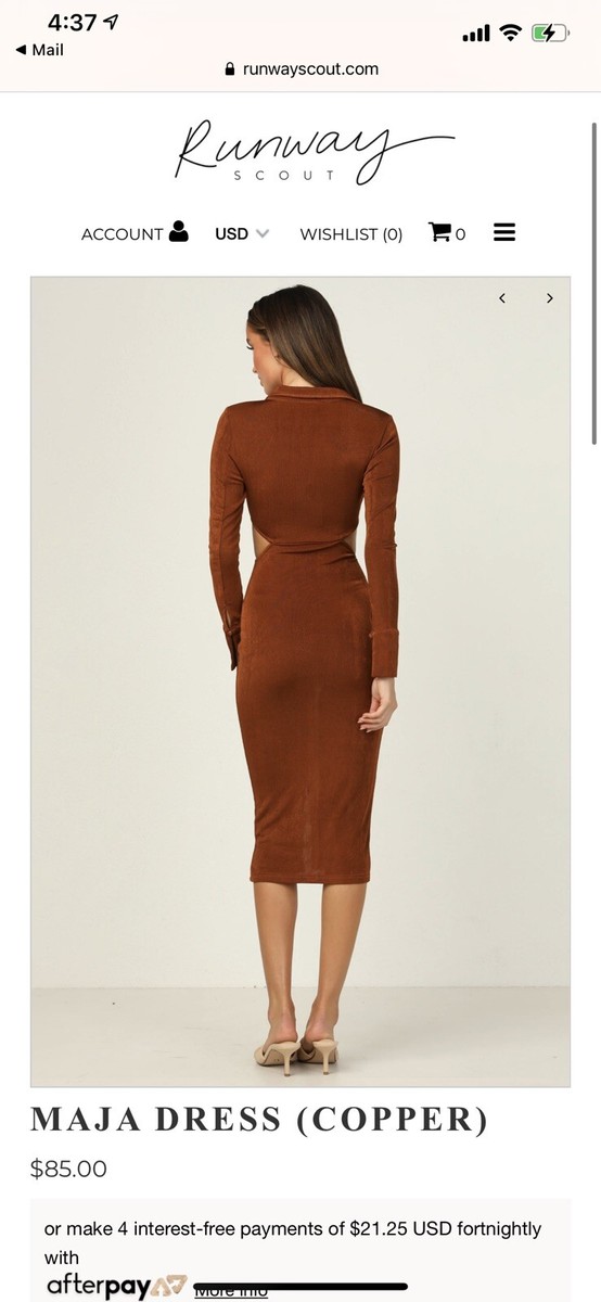 runway scout dresses Runway Scout Maya Cut Out Midi Long Sleeve Dress- Copper sz M