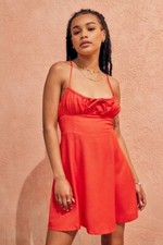 Urban Outfitters Kamaryn Tie-Front Mini Dress Red Sleeveless Smocked Small S NEW