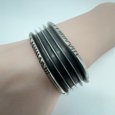 VTG Signed DJB Native Navajo Sterling Silver Channel Cuff Bracelet 43.8g #g30