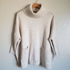 LOFT Flecked Pocket Poncho Sweater Cream Women's XS Oversized Cowlneck Soft Knit
