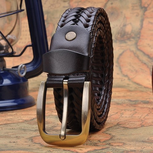 Braided Leather Belt Mens Casual Formal Work Pin Buckle Waistband Strap Luxury - Picture 6 of 7