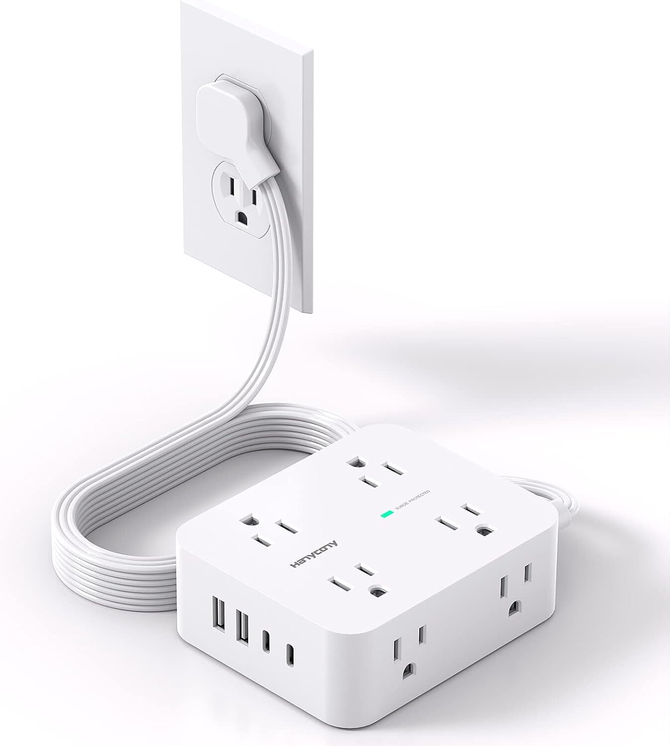 Surge Protector Power Strip, Extension Cord with Multiple Outlets, 5Ft, White-image