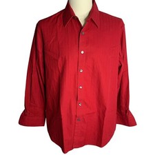 Kenneth Cole Reaction Slim Fit Button Up Shirt L Red Striped Wrinkle Free Collar