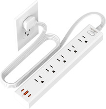 Flat Plug Power Strip Surge Protector, 6 Ft Ultra Thin Flat Extension Cord 5 Out