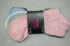 Womens 5 PR LOT NO SHOW SOCKS Pink White Blue Gray QUEEN SIZE Fits Shoe 6-12