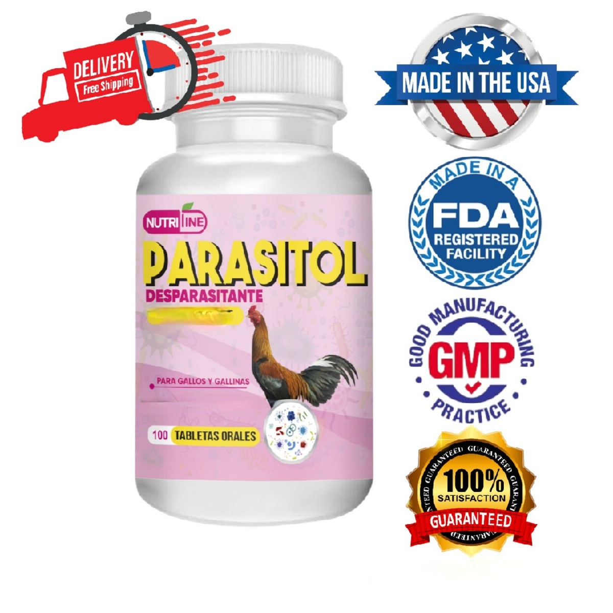 Parasitol Para Gallos/Roosters Natural Desparasitante 500 Tablets