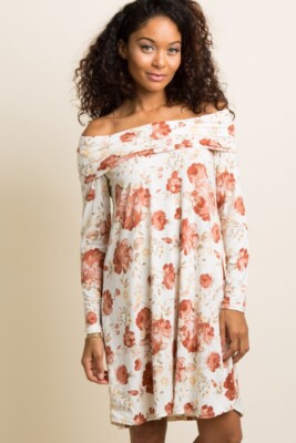 New Pinkblush XL Maternity Floral Foldover Off The Shoulder Long Sleeve Dress