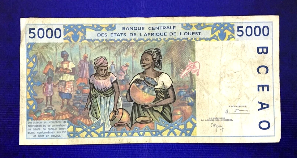 *RARE* 1999 WEST AFRICAN STATES (IVORY COAST) - 5000 FRANCS - VF - EZSA3 - Image 2 of 2