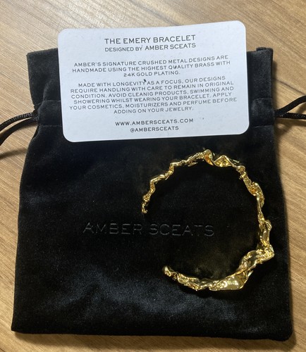 Amber Sceats Emery Cuff Bracelet Crushed Metal Design 24k Plated NWT - Picture 6 of 7