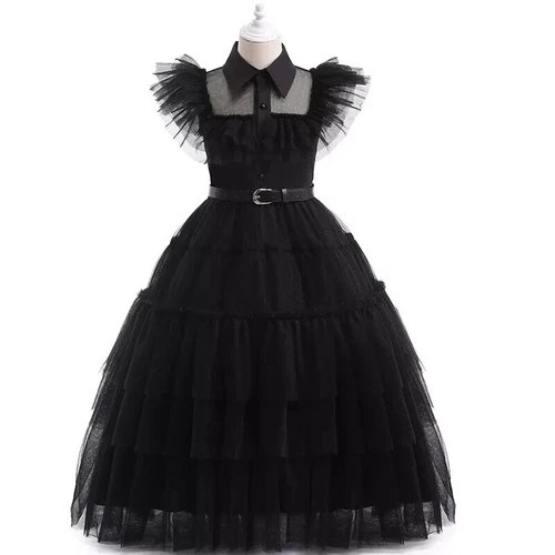 Kids Girls Wednesday The Addams Family Costume Fancy Mash Dress Birthday Party - Picture 6 of 26