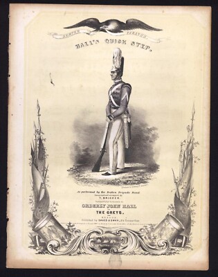 1840 Hall's Quick Step - T Bricher - RARE Original Sheet Music Lithograph