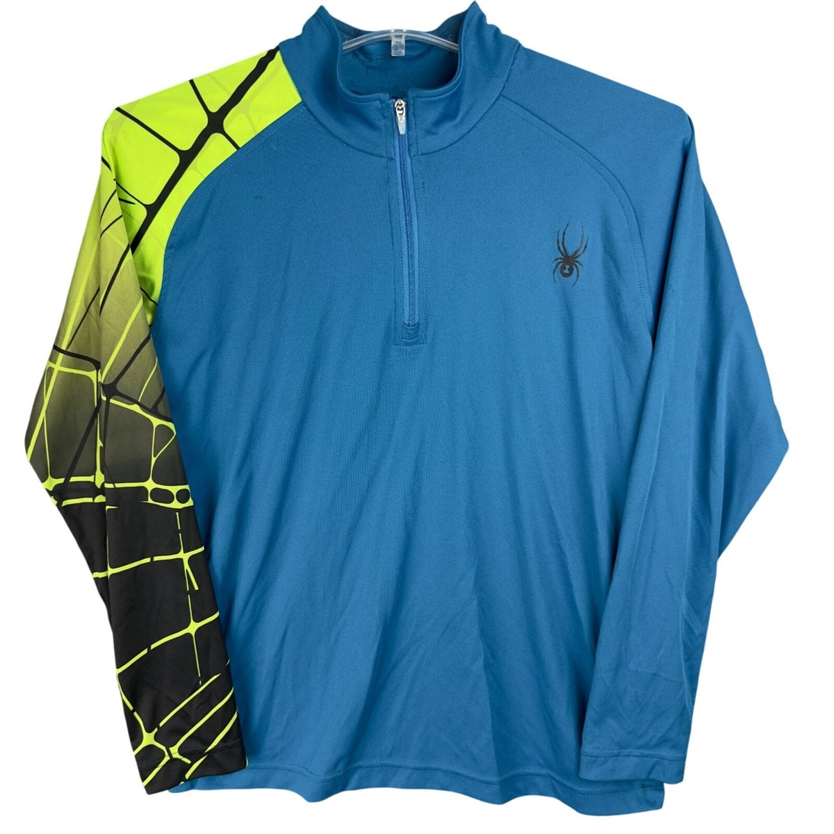 Spyder Linear Shirt Kids L Blue & Neon Spider Print Half-Zip Long