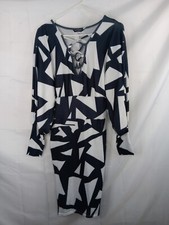 Pencil dress V-neck Retro Puff Sleeves Color Block Size S Small Chaolilai