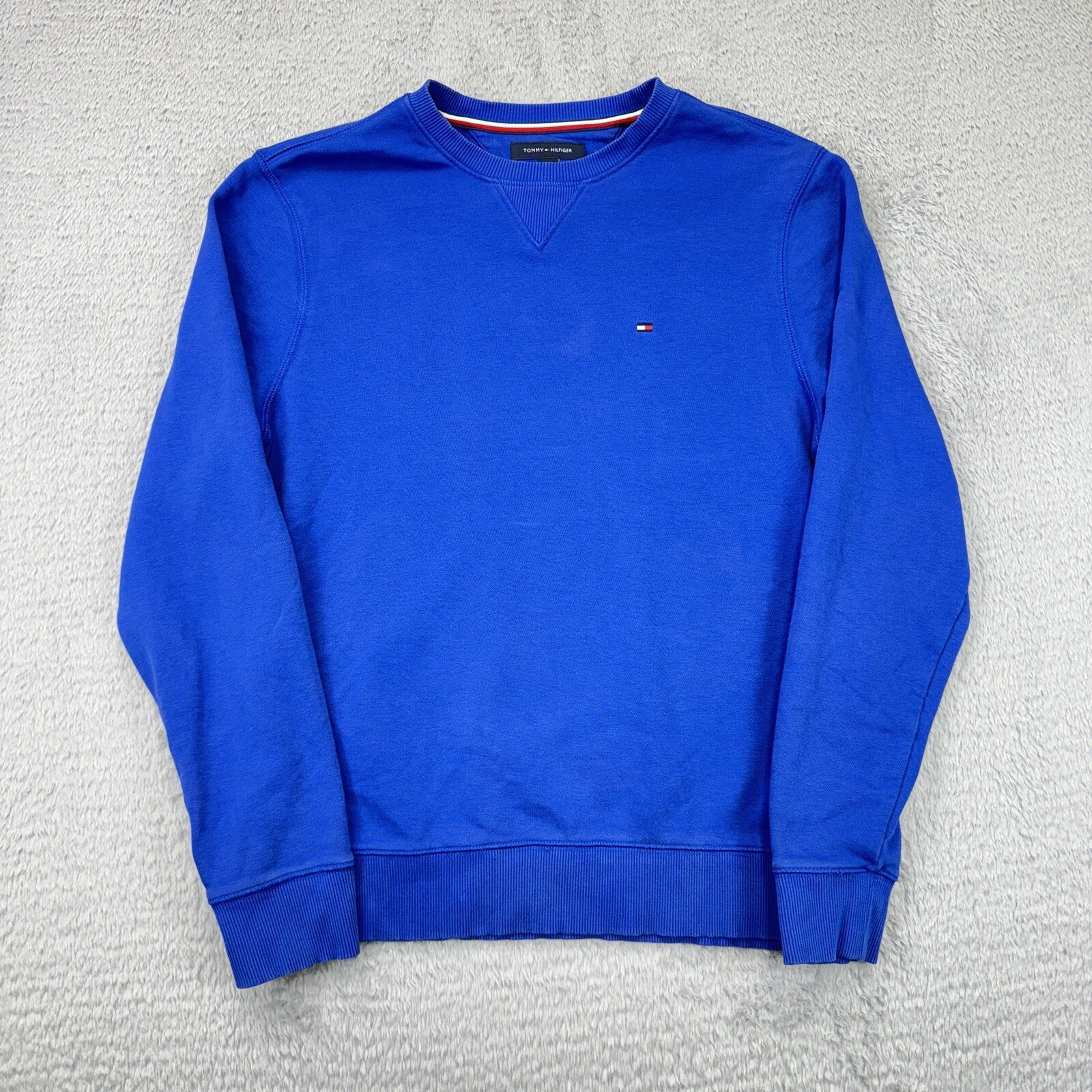 Tommy Hilfiger Mens Blue Crewneck Sweatshirt Embroidered Flag Size M Excellent Condition