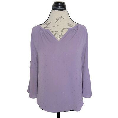 Jennifer Lopez Blouse XS Purple Lavender Bar Sleeve Peasant Rhinestones Edgy