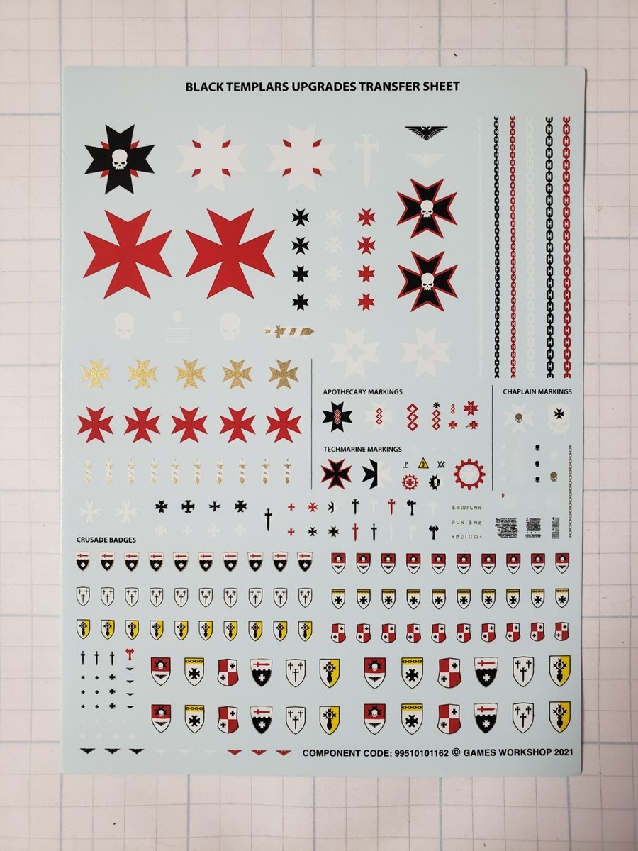 Foglio Di Trasferimenti Black Templar Per Warhammer 40k, Primaris Space Marine, Decals Sword Brethren, 2021
