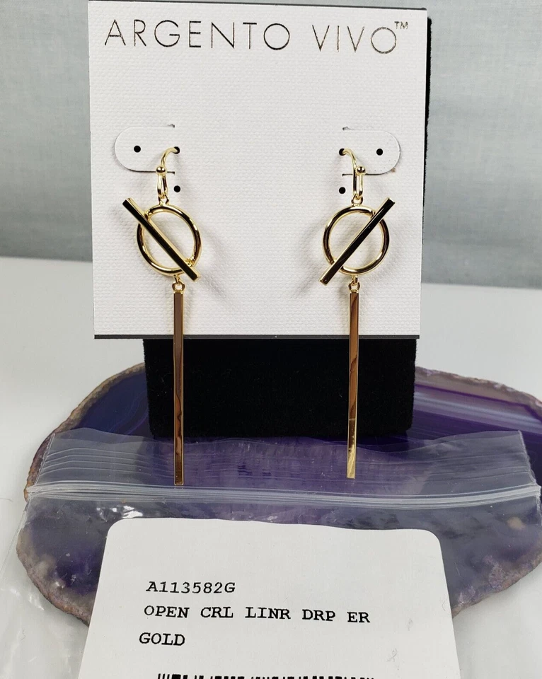 Pendientes Argento Vivo Línea Círculo Palo Gota Tono Dorado Foto 3 de 4