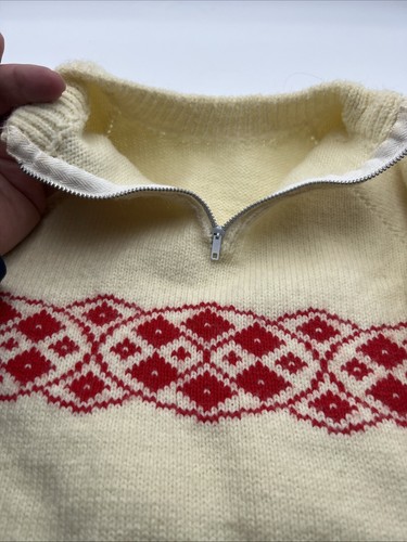 Vintage Child's Kid’s Sweater 1970's Lite Yellow/Ivory Zippered Skiing Red - Picture 15 of 21