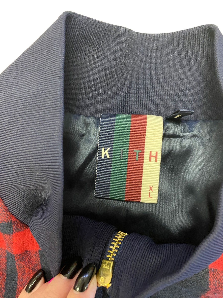 KITH Men's Red/Navy Plaid Roger Track Zip Up Jacket NWOT | eBay