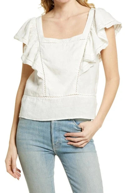 Faherty Women's White Mariposa Ruffle Linen Blouse Top Women’s Size Medium White