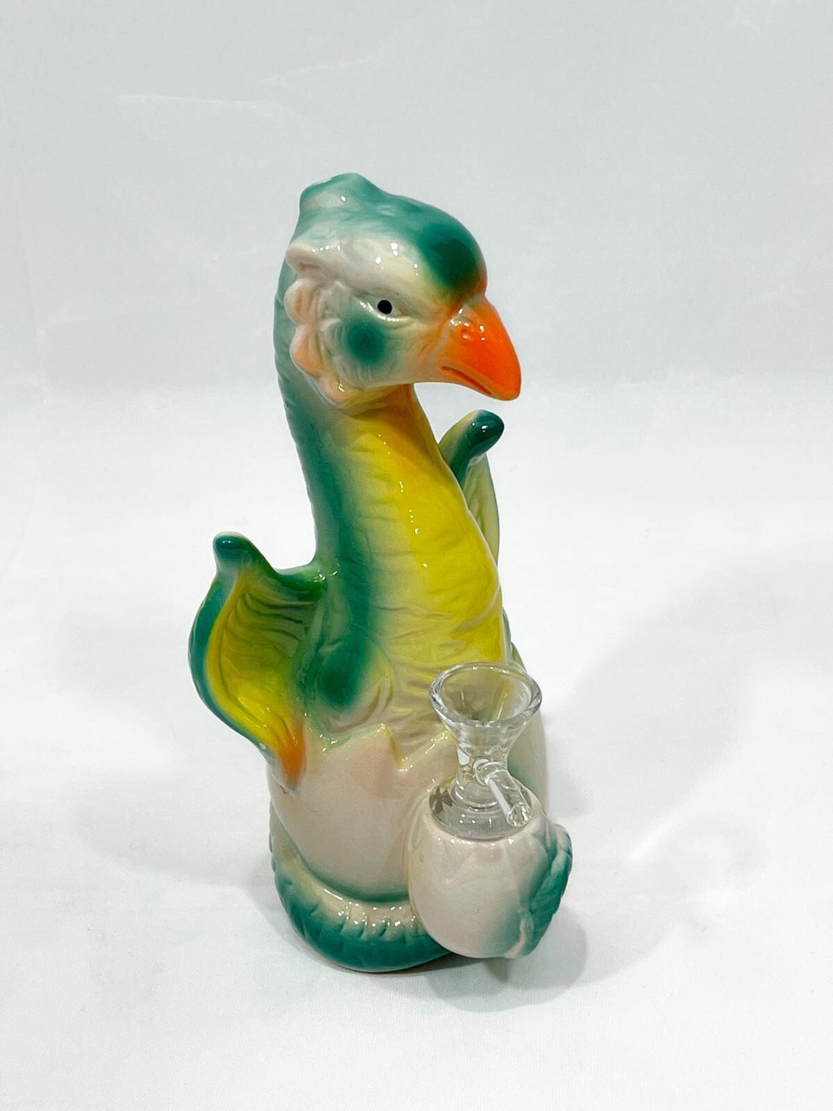 7.5" Ceramic Hookah  Water Pipe Bubbler dragon with a glass on glass 14mm stem
