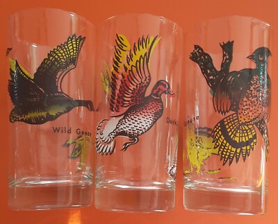 3 Vintage Retro Spiel Fliegender Vogel Gänse Ente Trinkbecher Gläser Hasel Atlas